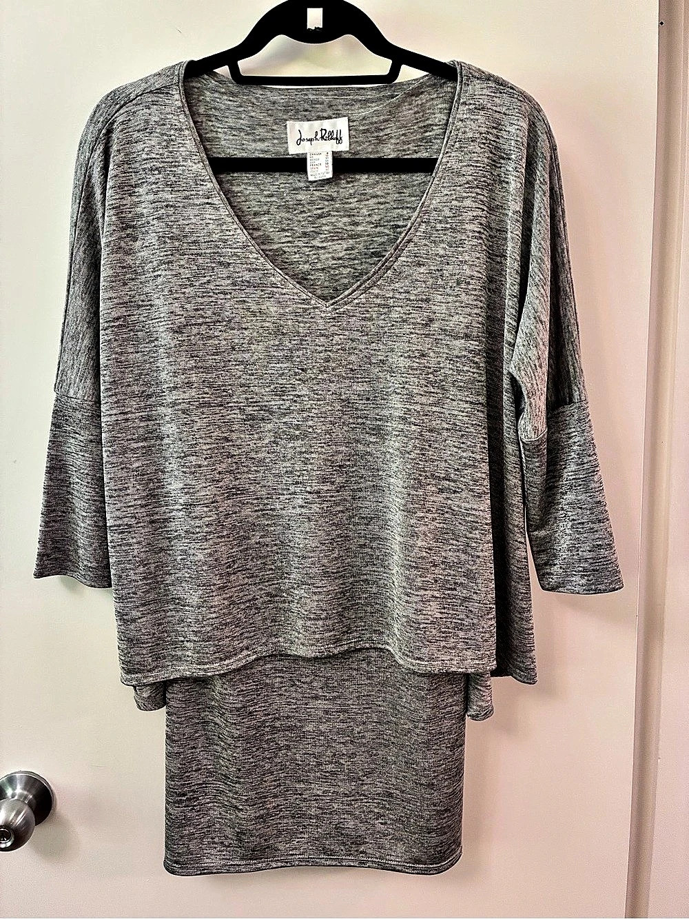 Joseph Ribkoff Heathered Grey Layered V-Neck Tunic Top Gray Size 8